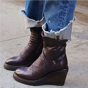 A.S.98 Tremont Eggplant Purple Leather Wedge Boho Rustic Ankle Boots Size 37